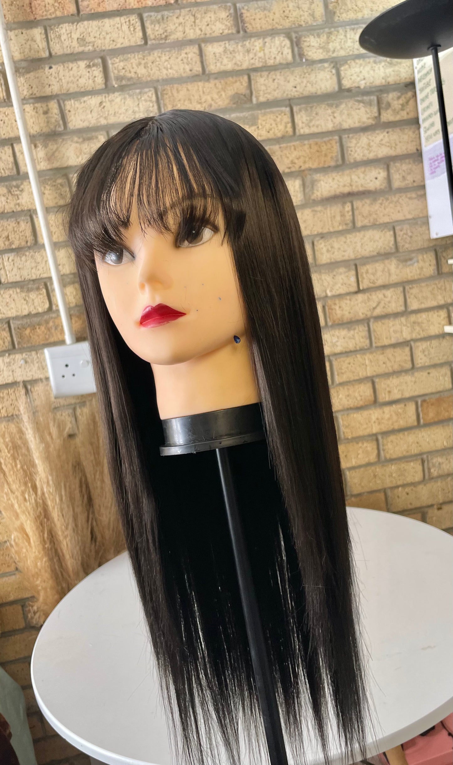 Straight wig with bangs, human hair blend