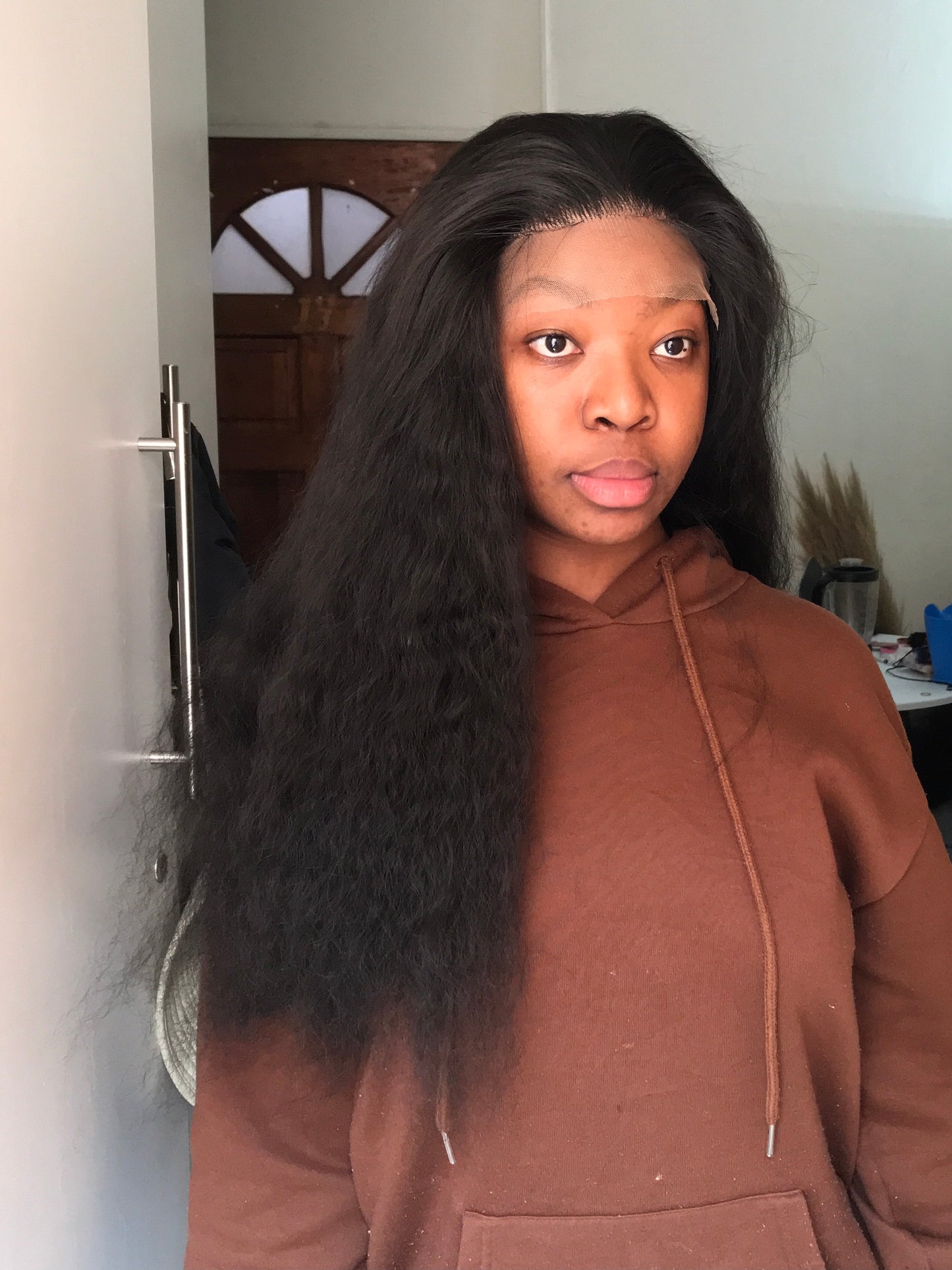 Curly wig. 5x5 lace frontal, human hair blend