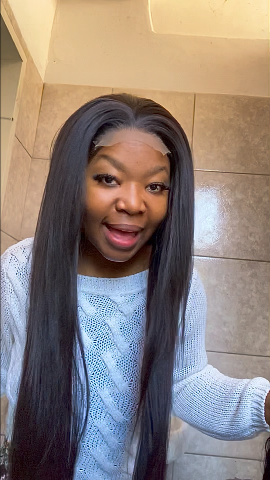 Black 28 inch wig. 5x5 T-closure