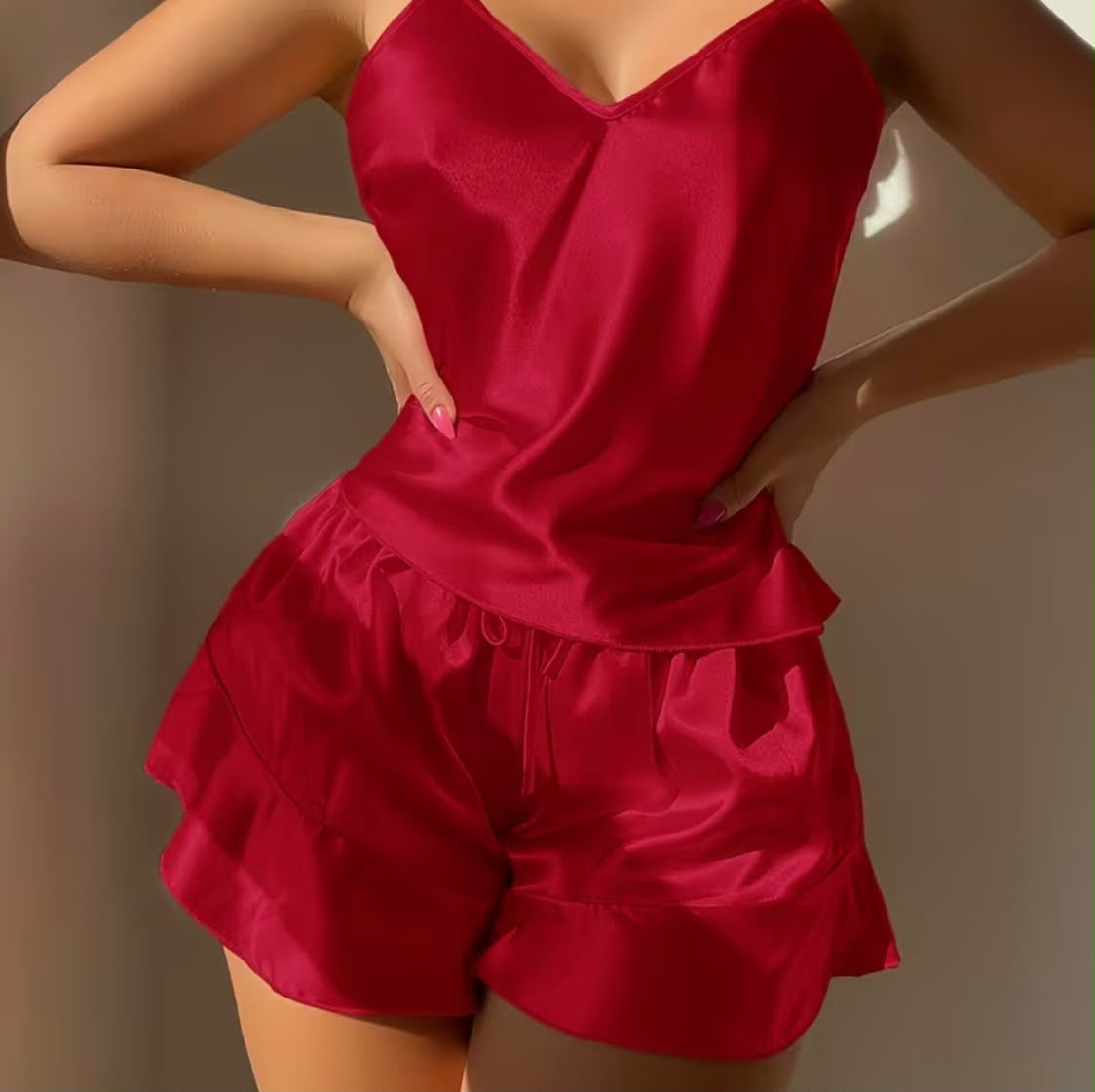 Red silk indoor pajama