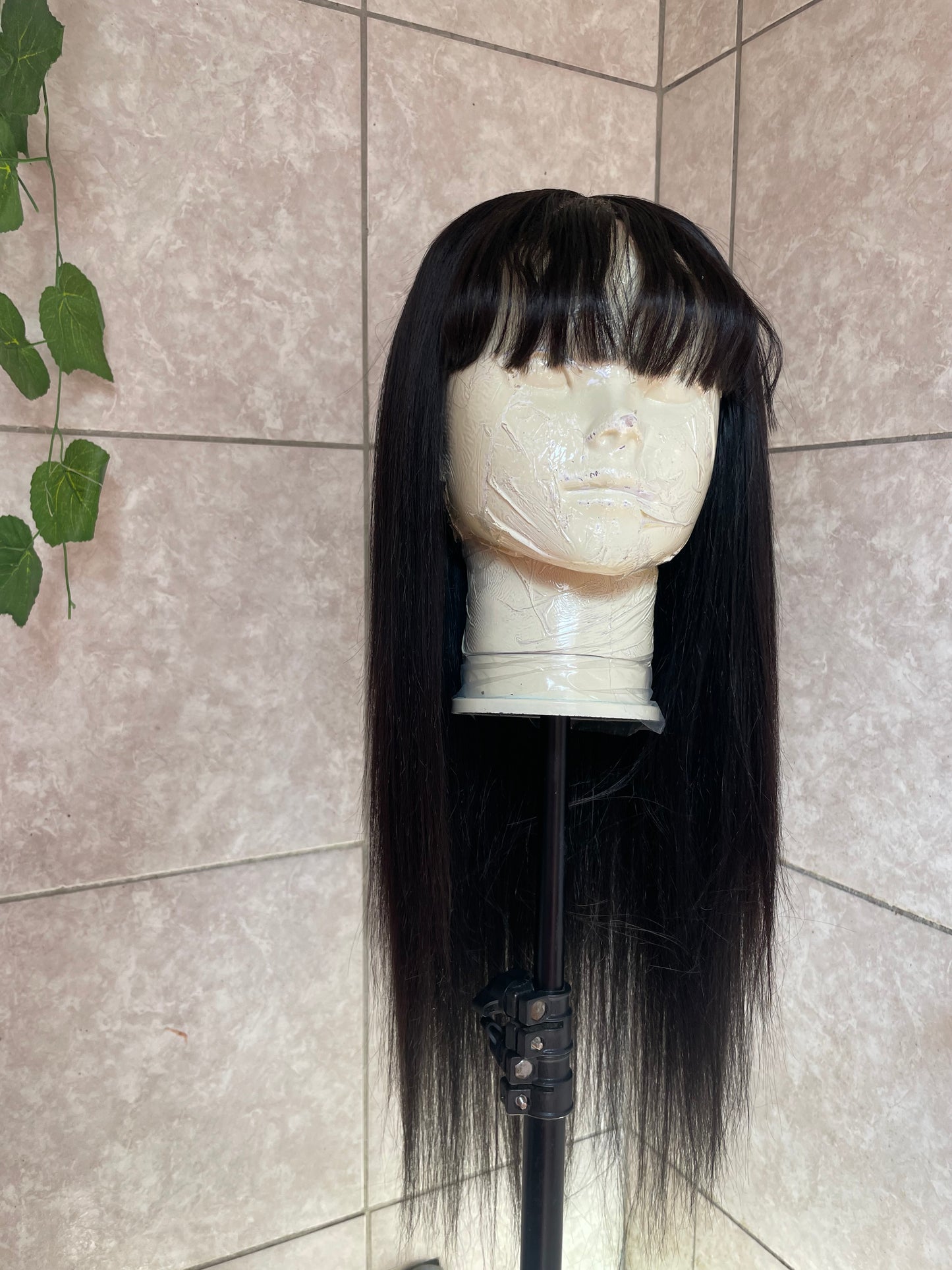 Black bangs wig. 4x4 T-lace. 26 inches