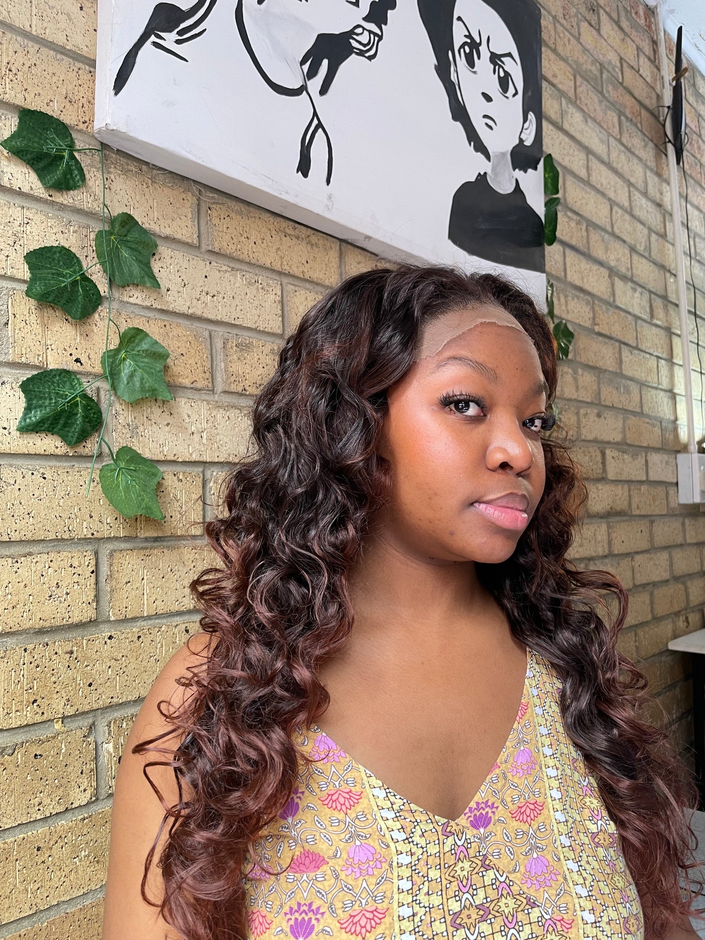 Black and brown, wavy wig, 13x4 closure.