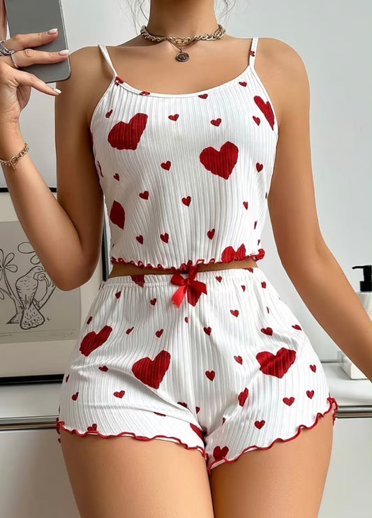 Heart print silk outdoor and indoor pajama