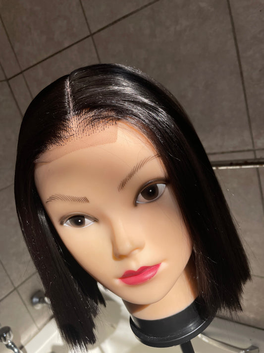 Bob glueless, human hair blend, T lace middle part