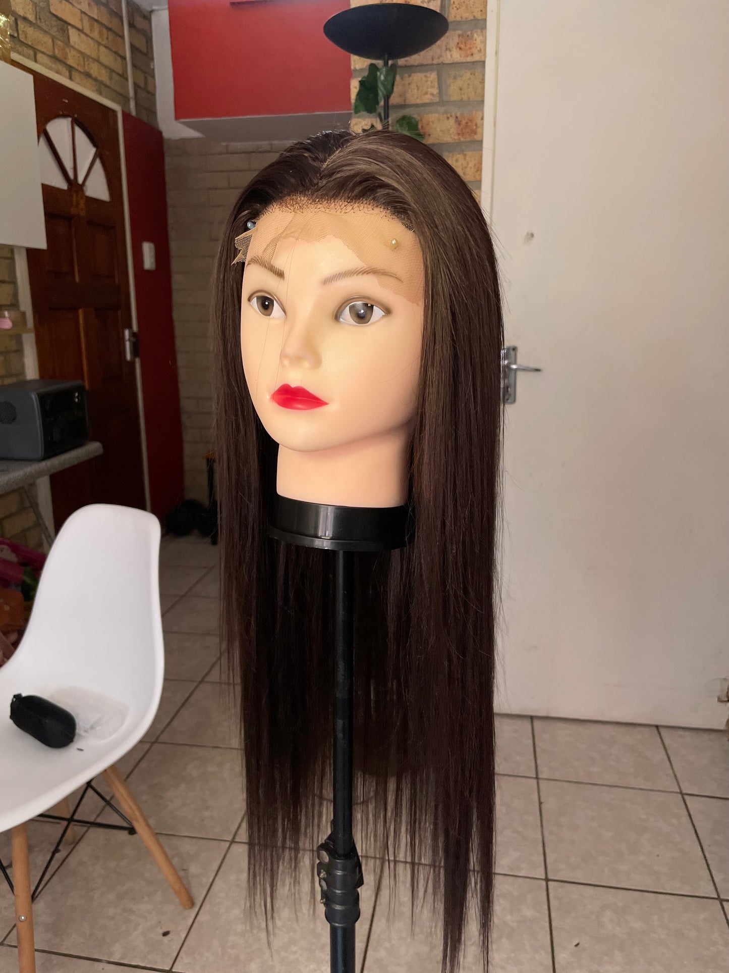 Brown wig, 5x5 T-lace, human hair, 22 inches