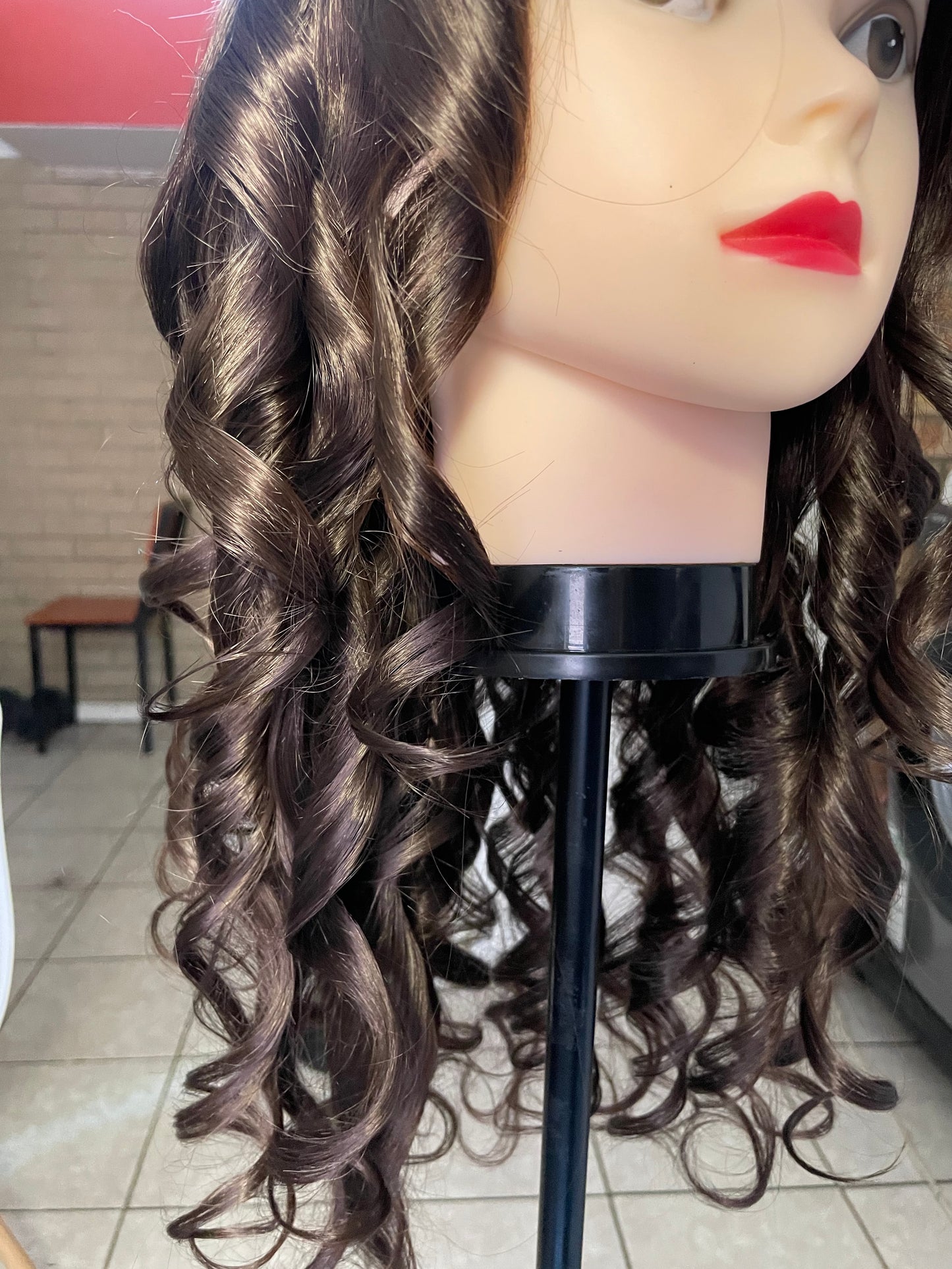 Wavy curly brown wig, human hair, 5x5 T-lace, 22 inch