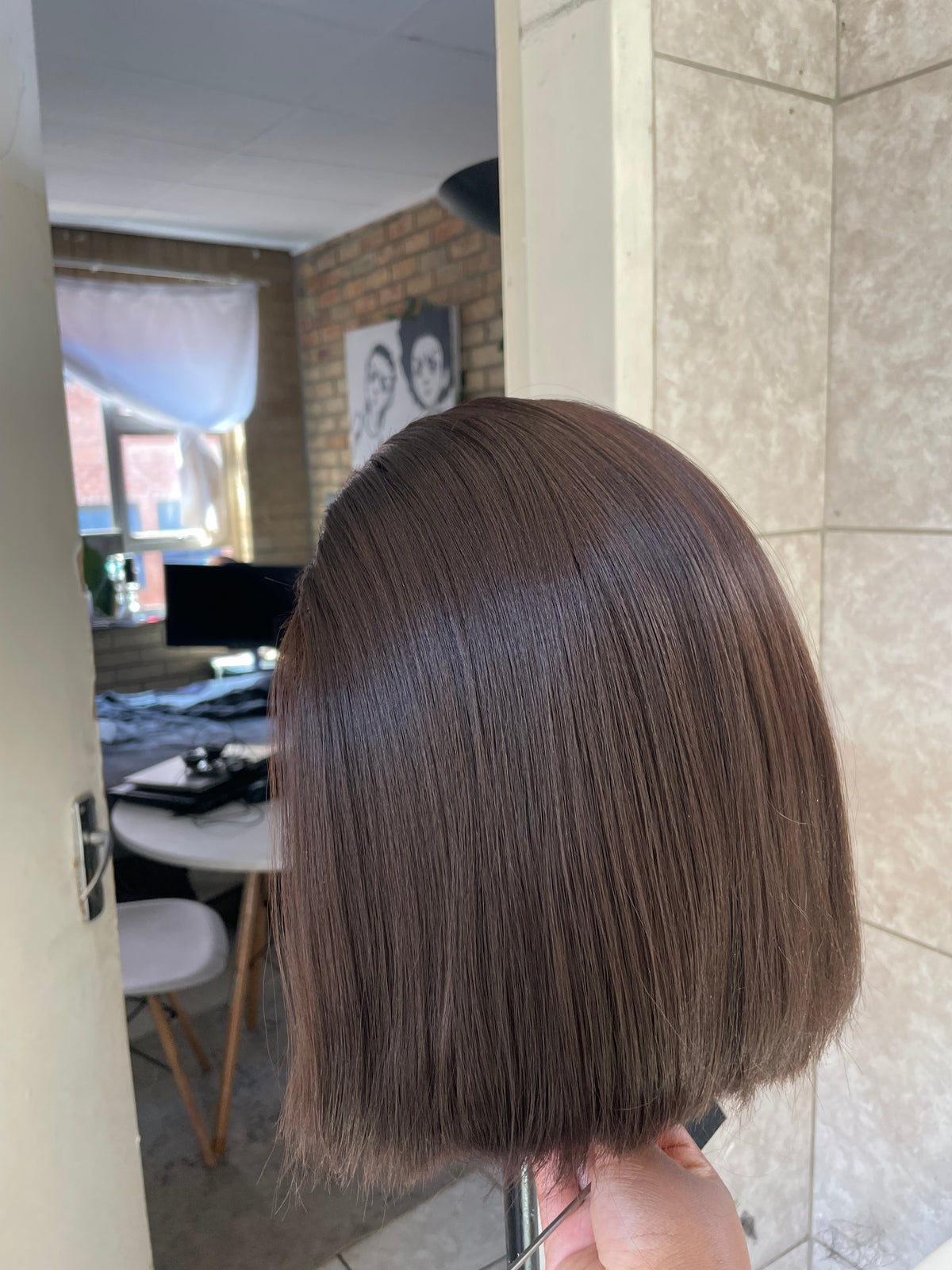Brown Bob headband wig.