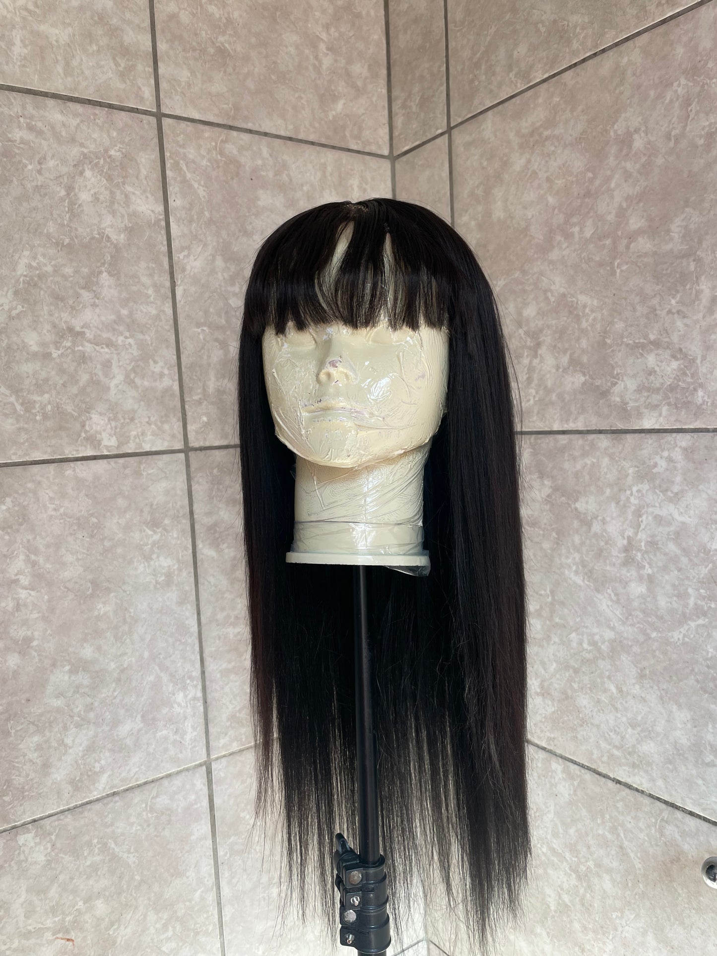 Black bangs wig. 4x4 T-lace. 26 inches