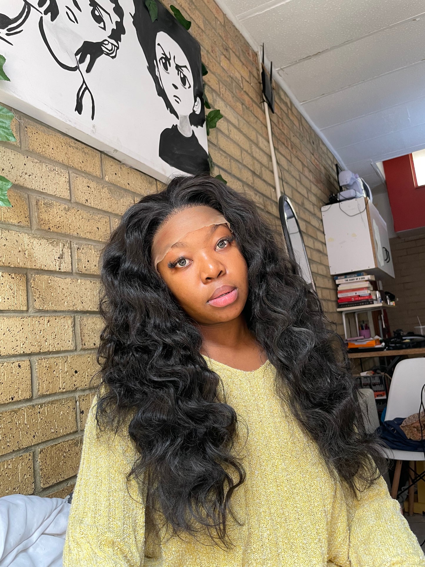 Wavy wig, 13x4 closure, 22 inch, human hair blend, black