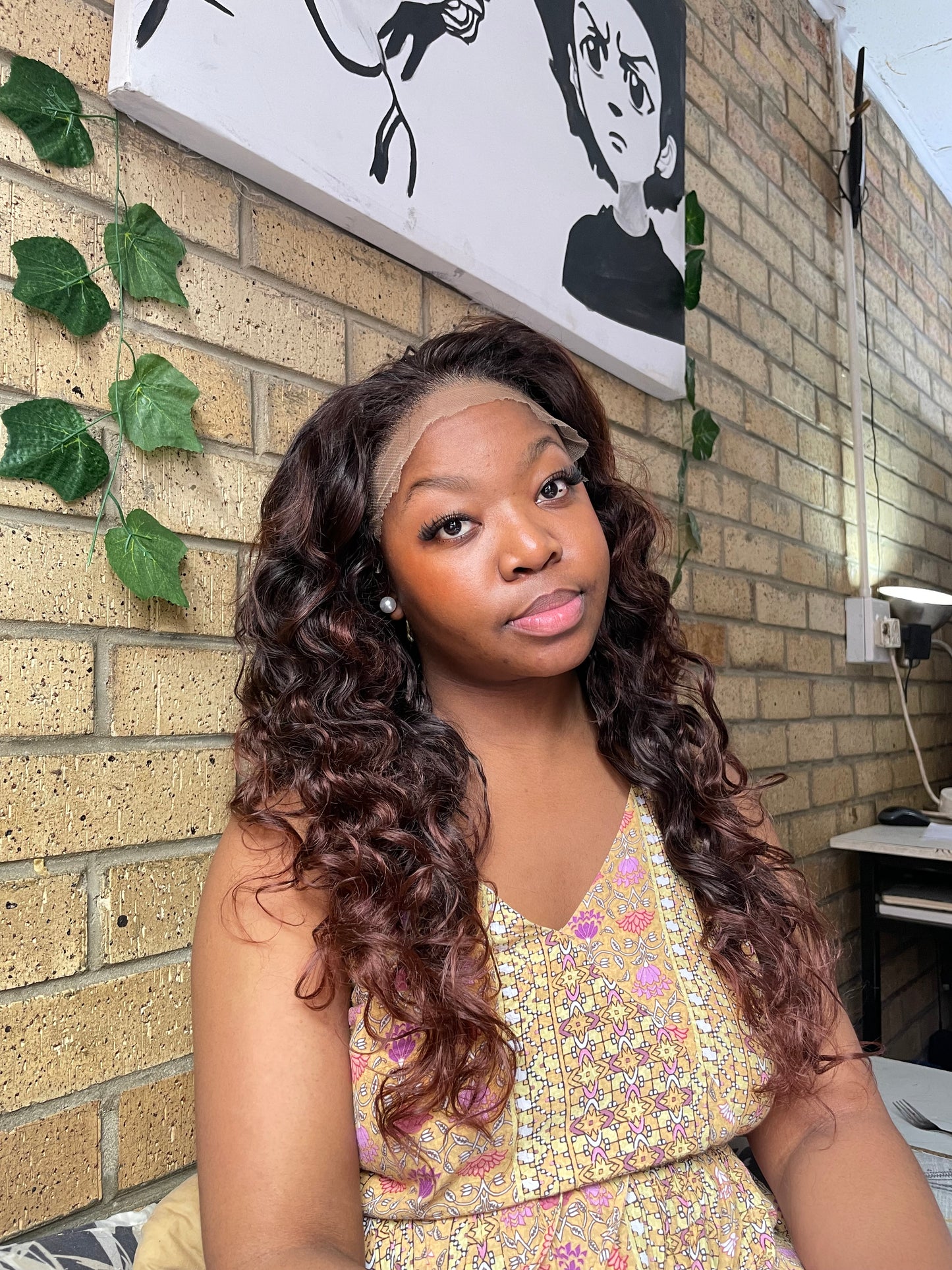 Black and brown, wavy wig, 13x4 closure.