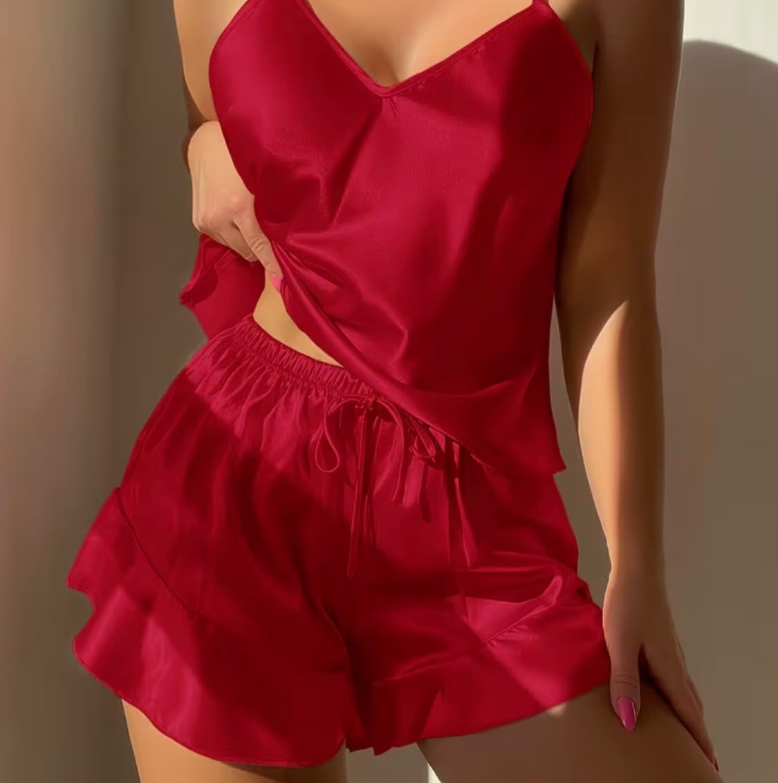 Red silk indoor pajama