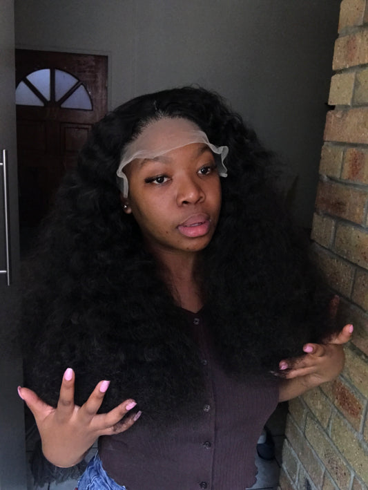 Afro Kinky curly wig, 13x4 lace frontal, human hair blend