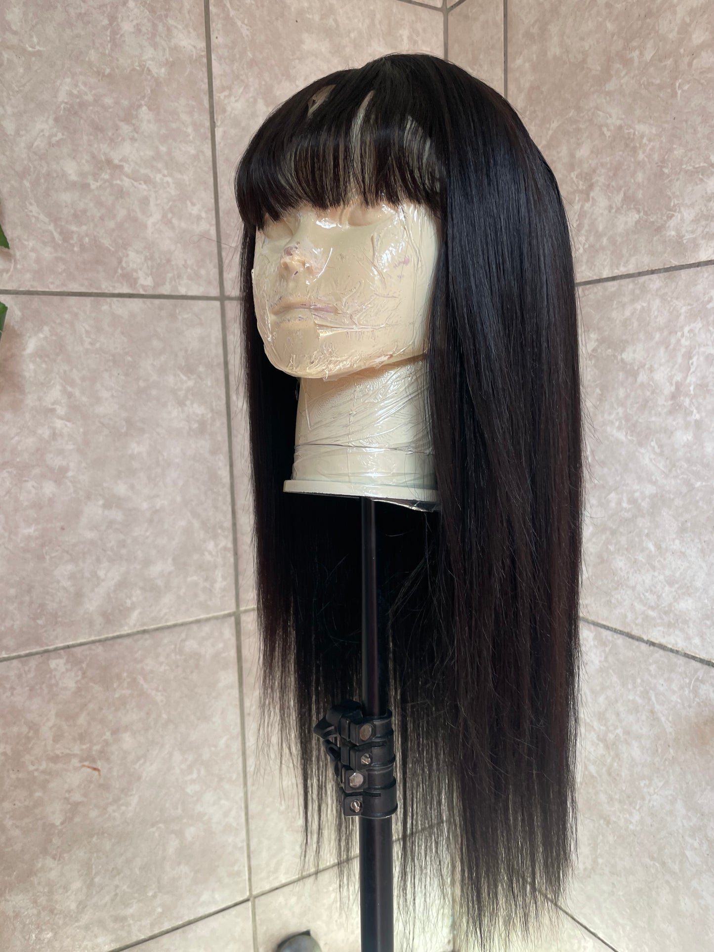 Black bangs wig. 4x4 T-lace. 26 inches