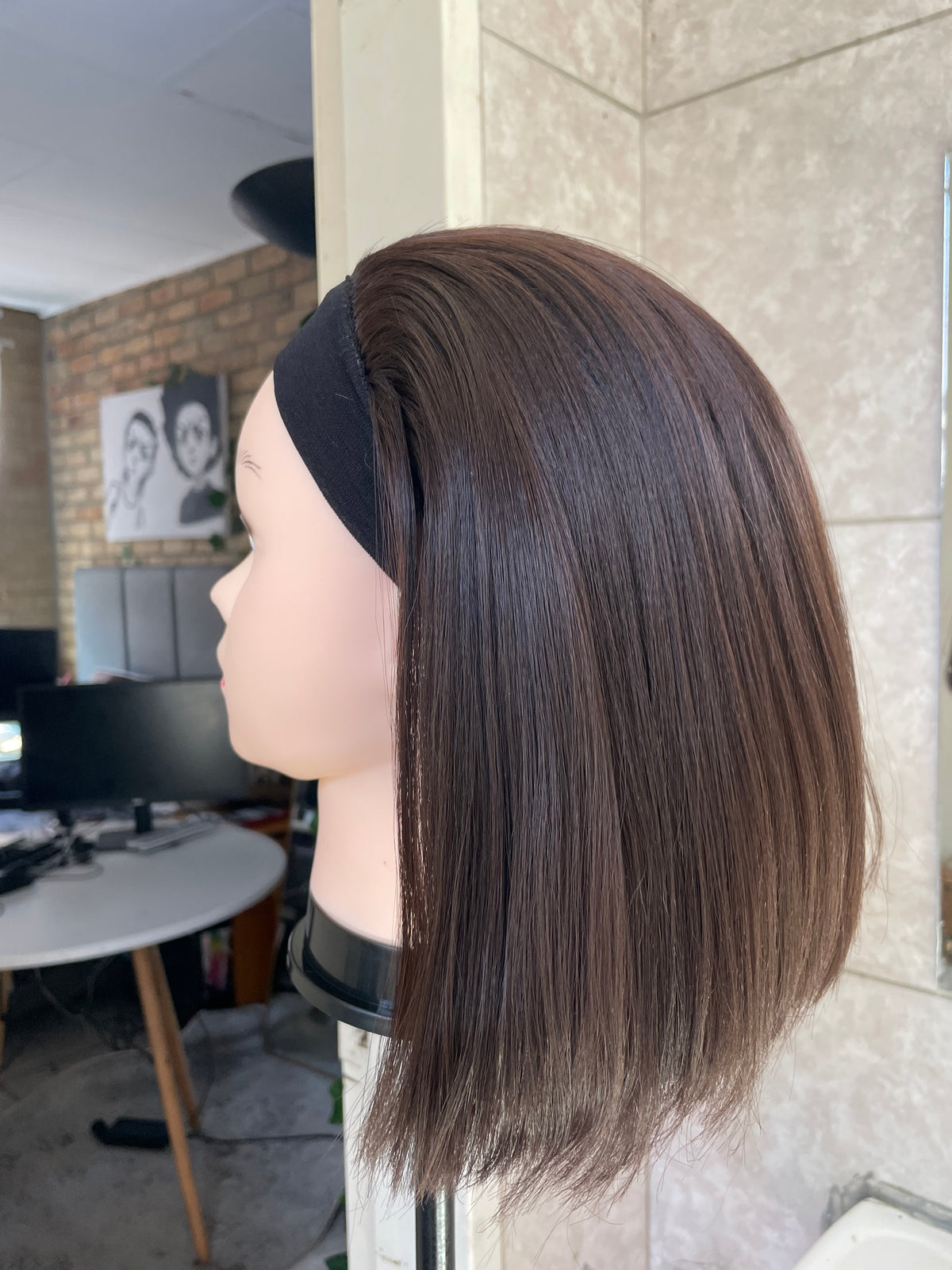 Brown Bob headband wig.
