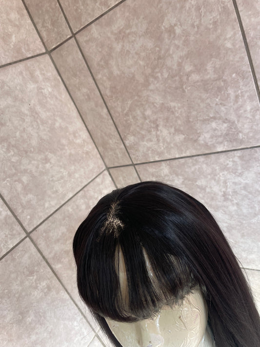 Black bangs wig. 4x4 T-lace. 26 inches