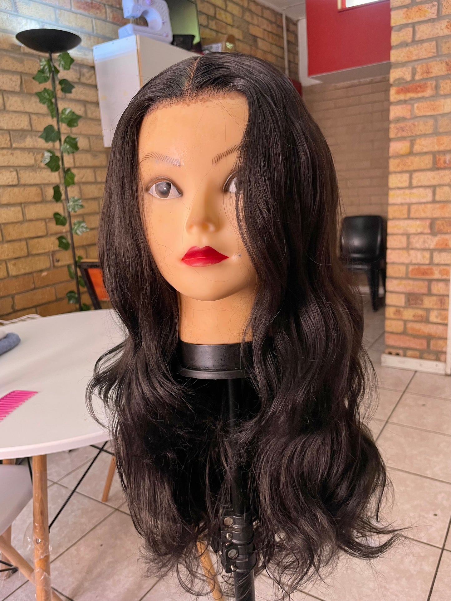 Body wave, human hair blended wig. T-lace, glueless wig