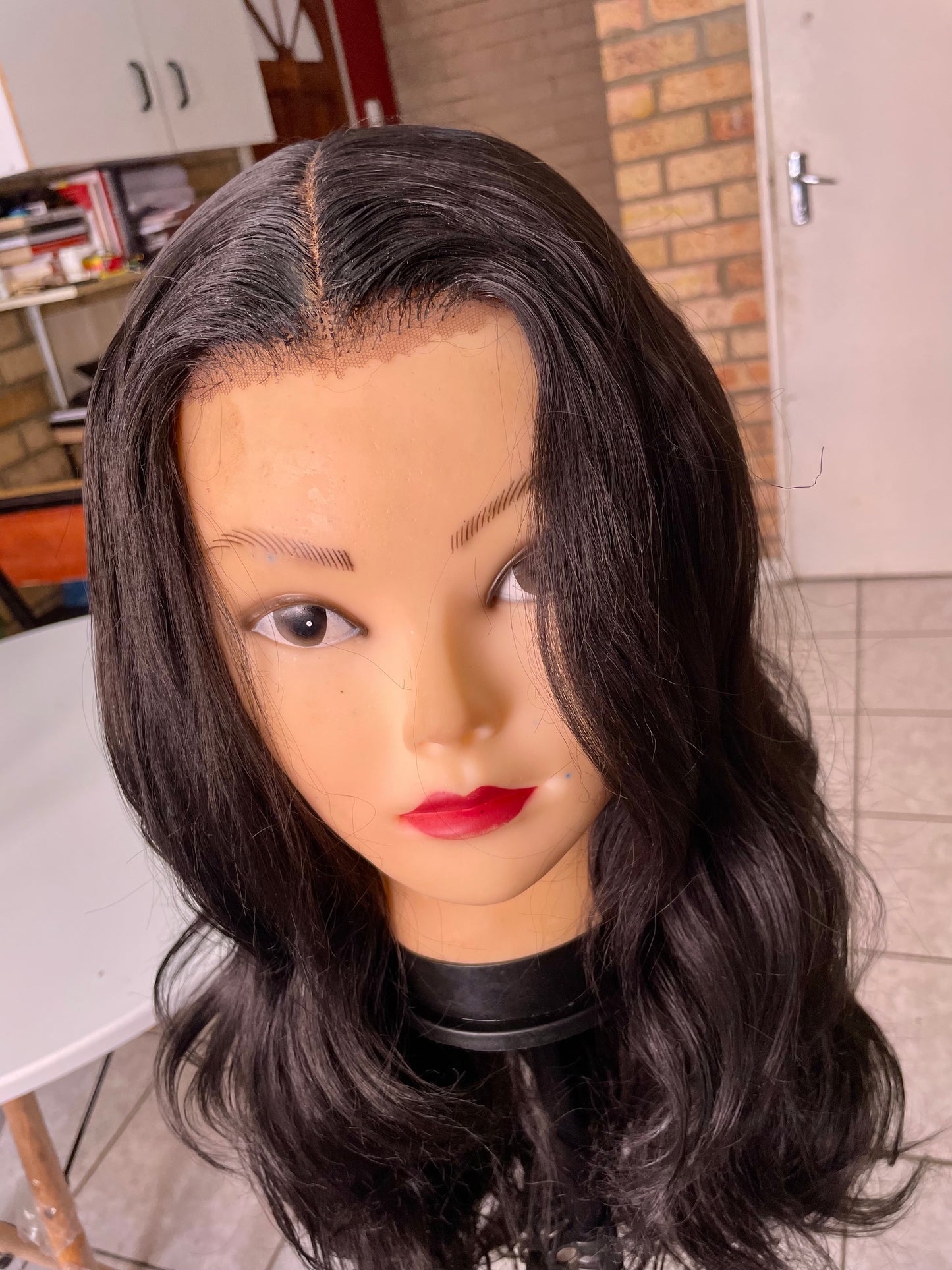Body wave, human hair blended wig. T-lace, glueless wig