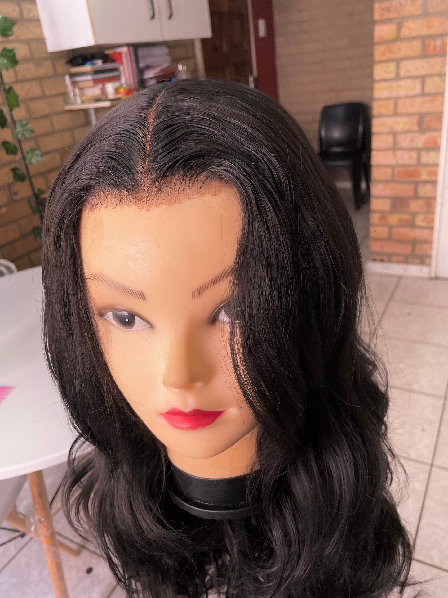 Body wave, human hair blended wig. T-lace, glueless wig