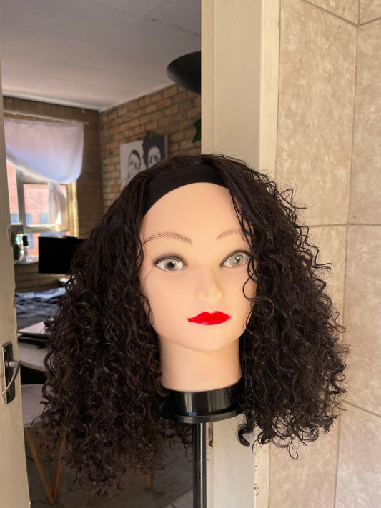 Curly black headband wig.