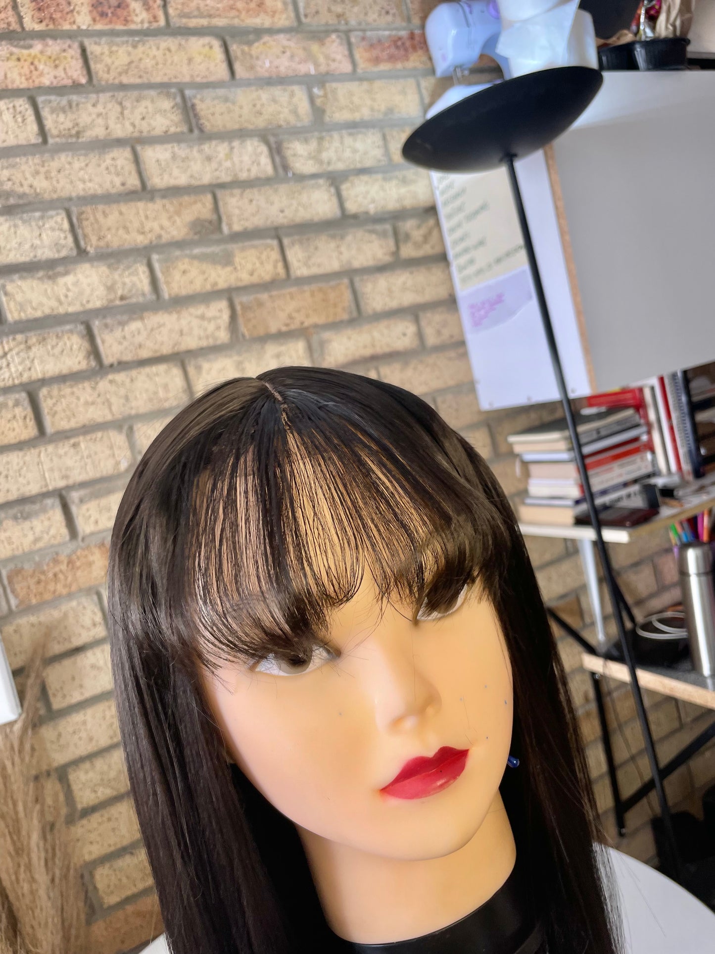 Straight wig with bangs, human hair blend