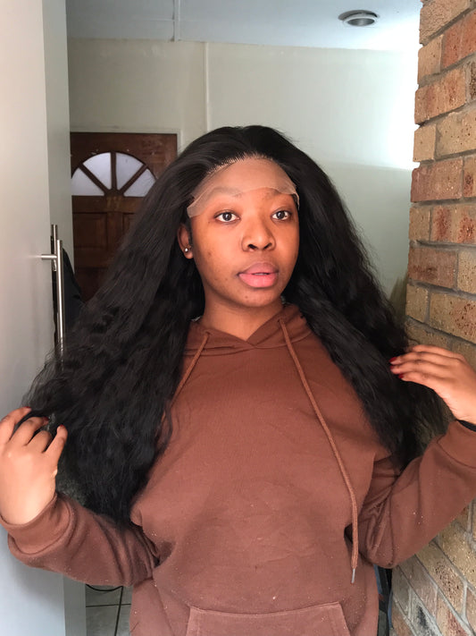 Curly wig. 5x5 lace frontal, human hair blend