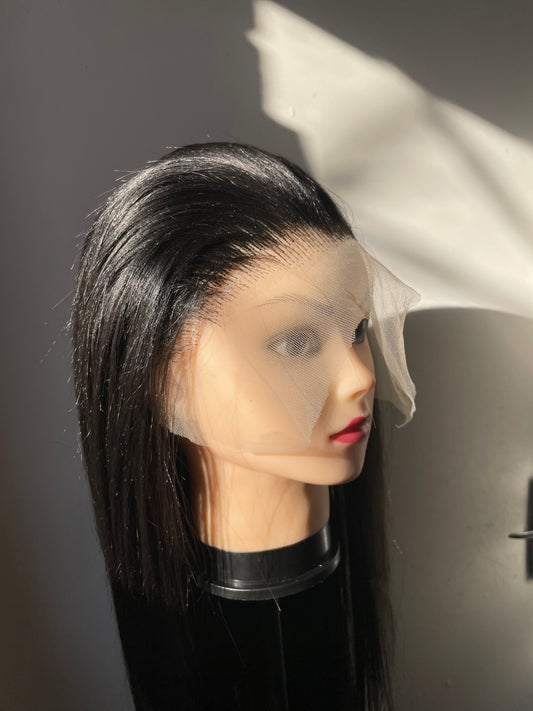 Black wig, 13 x 4 lace,human  hair blend, high heat resistance fibre.
