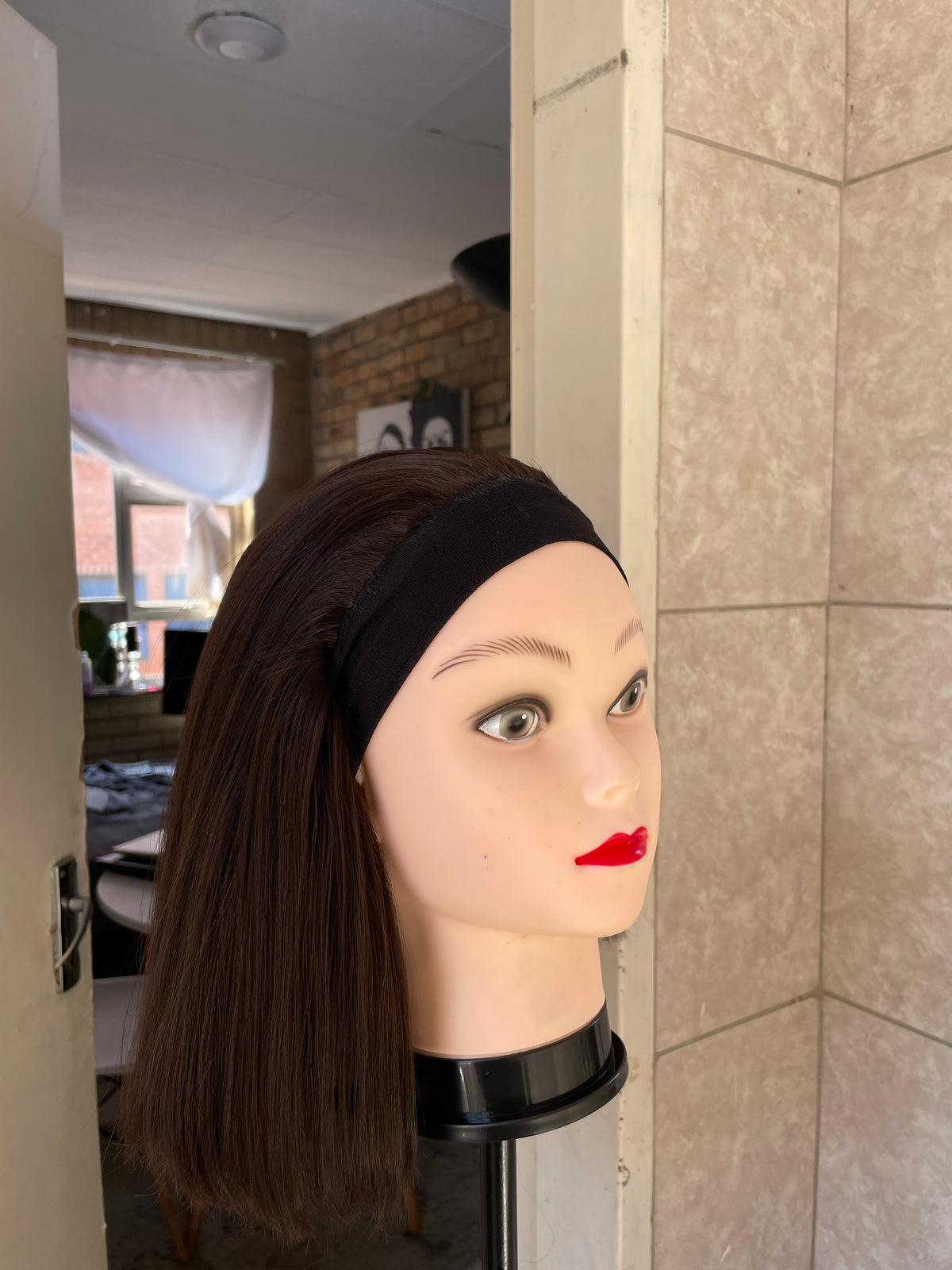 Brown Bob headband wig.