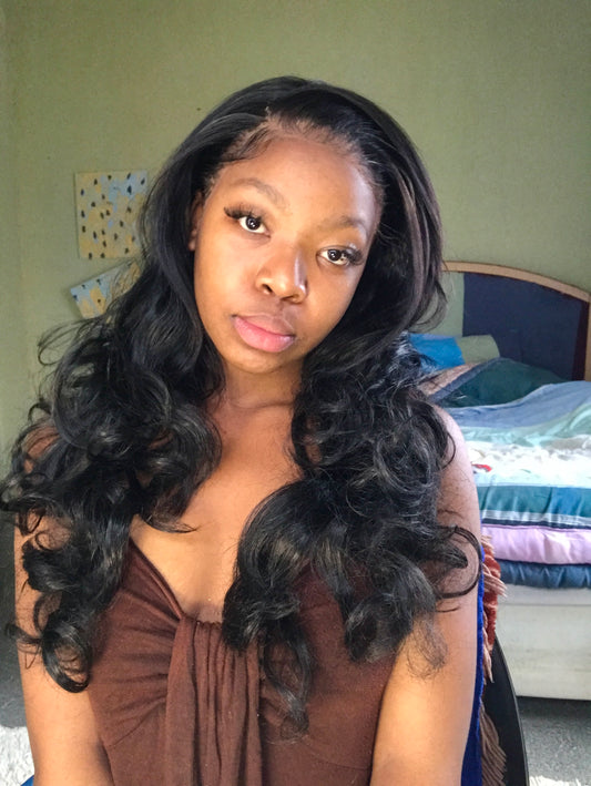 body wave lace frontal wig, human hair blend, 13 x 4 lace frontal￼