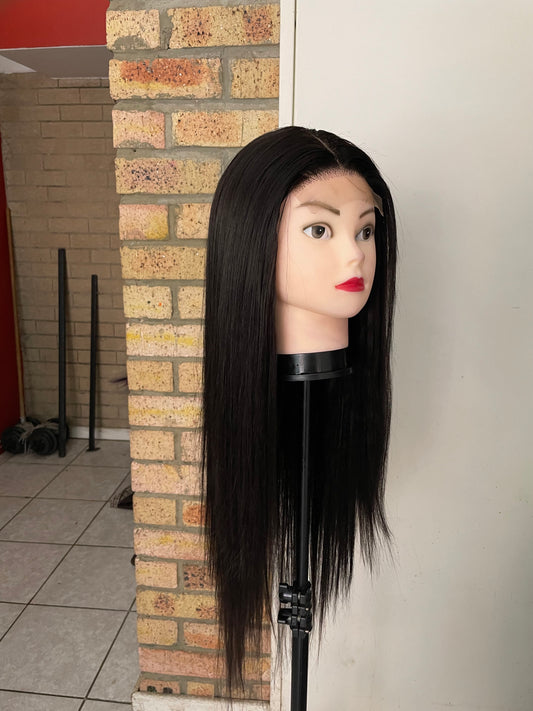 Black wig, colour 2, 5x5 closure, 26 inches, human hair blend