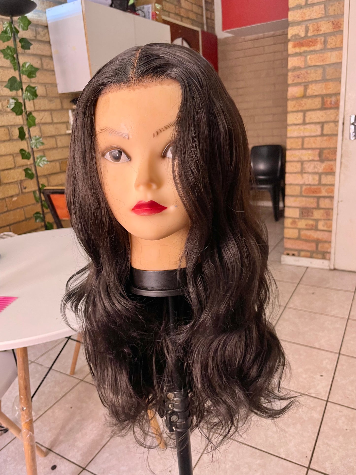Body wave, human hair blended wig. T-lace, glueless wig