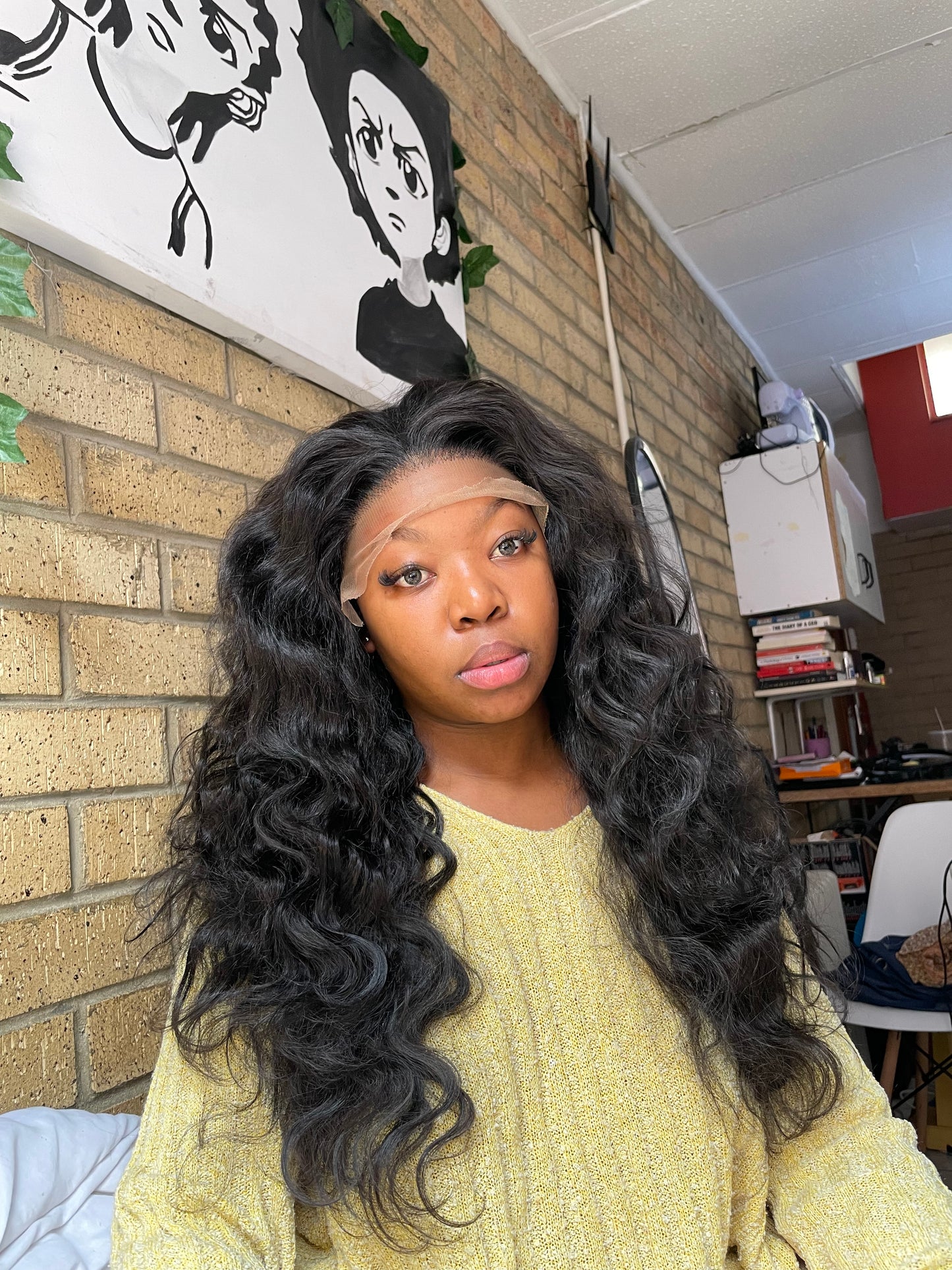 Wavy wig, 13x4 closure, 22 inch, human hair blend, black