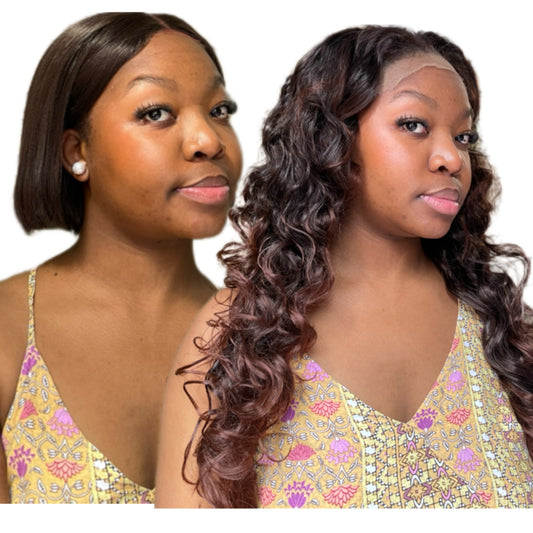 Wig combo, two pieces, bob and wavy wig