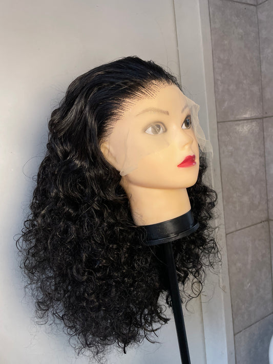 Curly wig, 13x4 lace, 26 inches, human hair blend, black